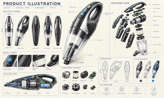 create product illustration, line art, vector drawing and technical drawing