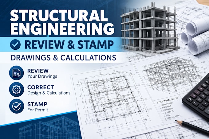 review, correct and stamp structural engineering drawings and calculations