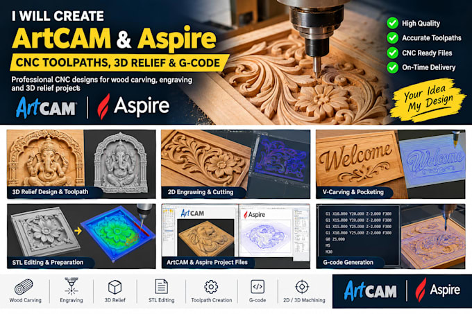 create artcam and aspire cnc toolpaths and g code