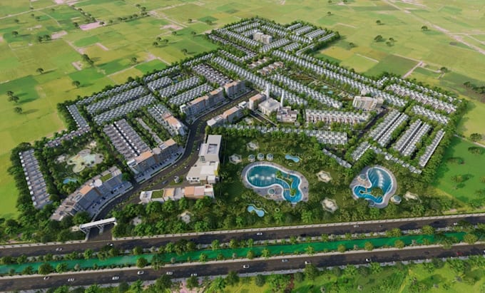 render 3d site plan,housing development, urban masterplan, real estate apartment