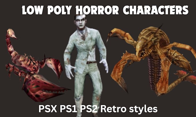 design creepy ps2 psx ps1 3d low poly horror character