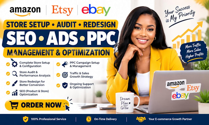 amazon etsy ebay store setup audit redesign seo ads ppc management optimization