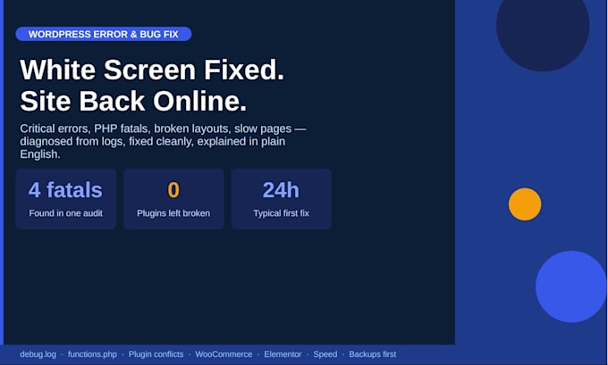 fix wordpress errors, critical error, and bugs fast
