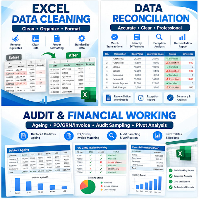 do excel data cleaning, reconciliation and audit working