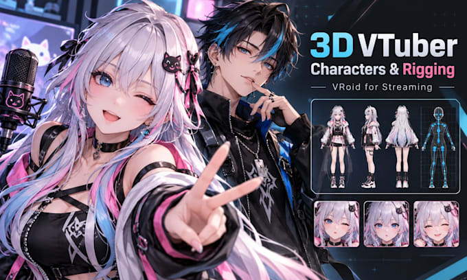 create 3d vroid, 3d character and 3d modeling rigging for vtuber and streaming