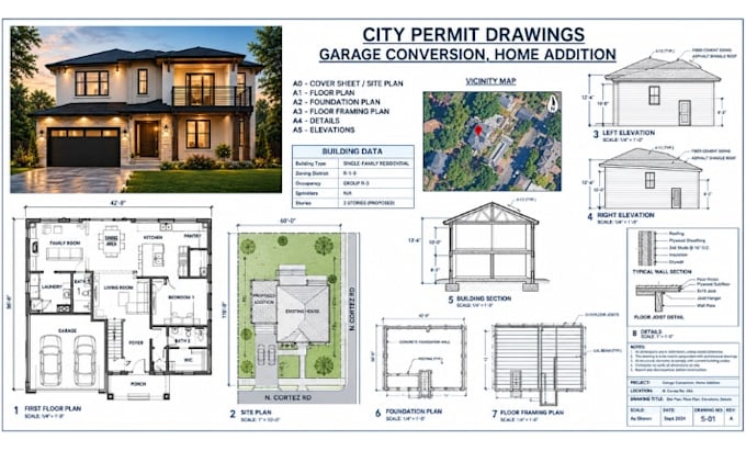 create adu permit drawings, garage conversion, city permit revisions
