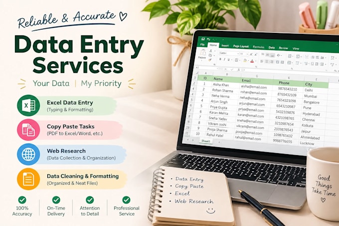 do accurate data entry, copy paste and excel data typing