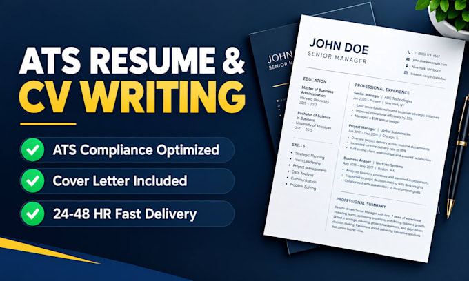 write an ats executive resume, CV, and cover letter