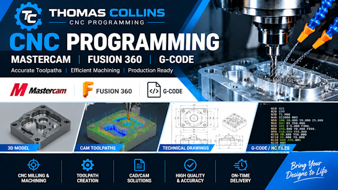 cnc programming, mastercam cam toolpaths, g code, cnc machining and fusion 360