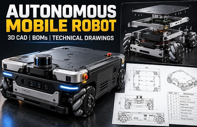 design autonomous mobile robot amr chassis 3d cad bom technical PDF drawings