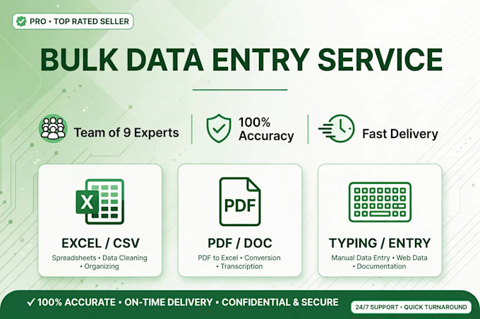 do bulk data entry excel work pdf to excel and fast typing
