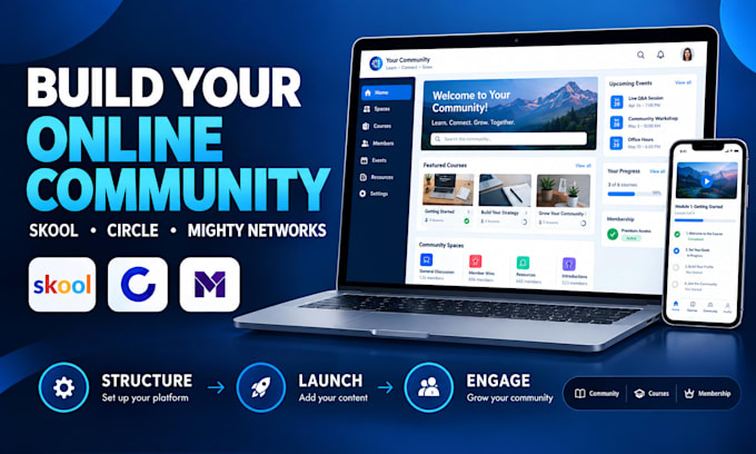 set up skool community, circle or mighty networks