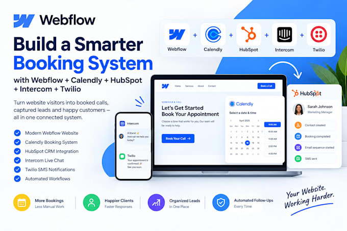create webflow site intercom twilio hubspot calendly booking system