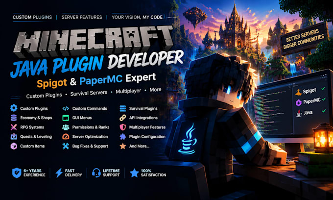 develop custom minecraft java plugins for survival, spigot, and papermc servers