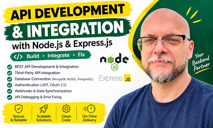 create api development rest api integration with node js, express js for backend