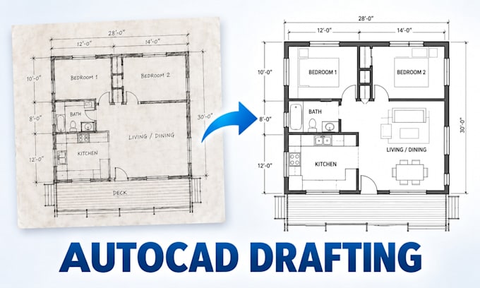 autocad architectural drafting house permit plan adu deck patio blueprint redraw