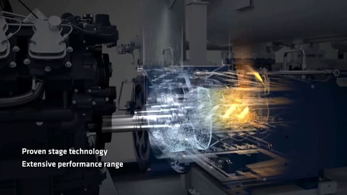 create 3d rotary screw compressor compression process animation