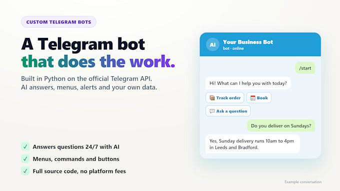 build a custom telegram bot with python, ai and api integration