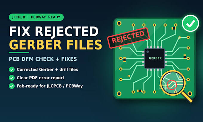 fix rejected gerber files and pcb errors with dfm check for jlcpcb
