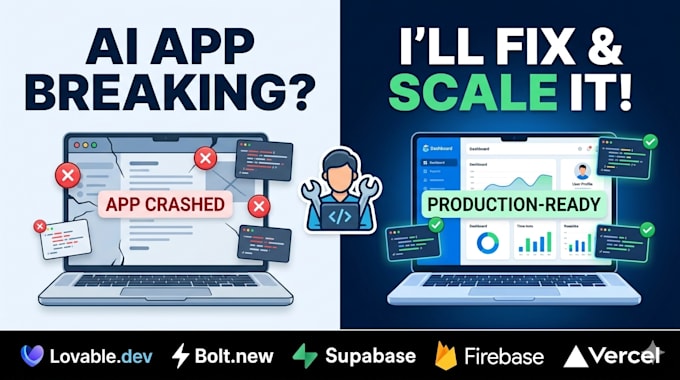 build or fix vibe coded app website with supabase or firebase