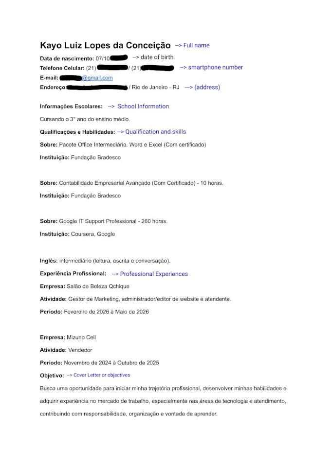 create a professional resume or CV
