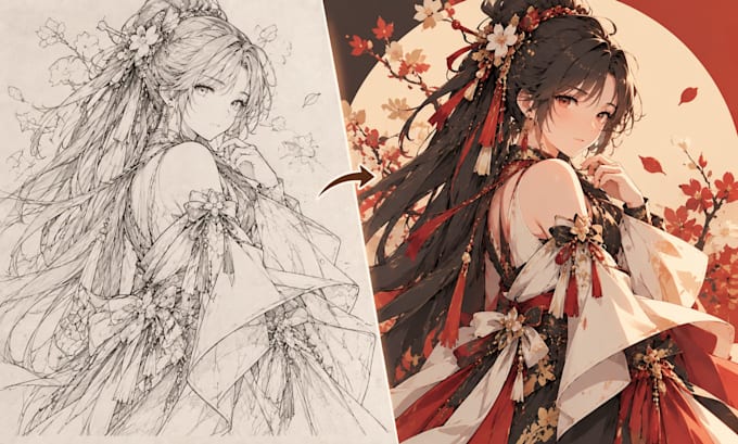 convert your sketch into a colorful vector illustration or line art