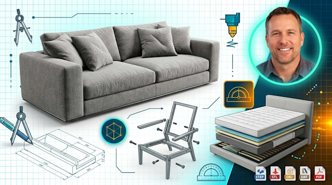 do 3d model furniture, 3d rendering bed, sofa, chair with technical drawings