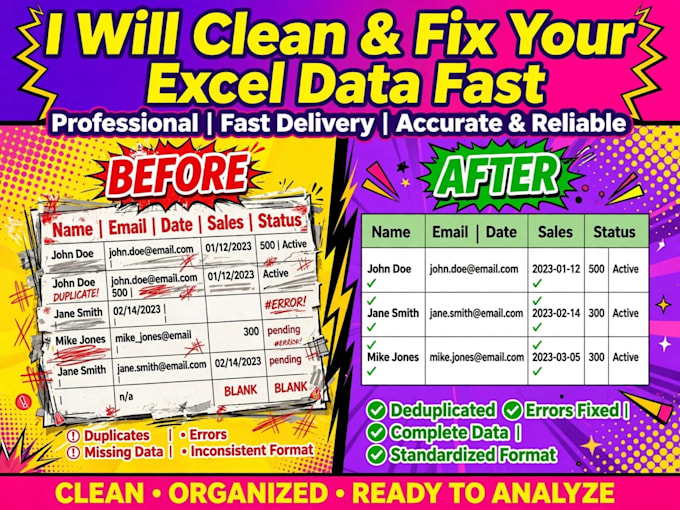 clean excel data, remove duplicates,