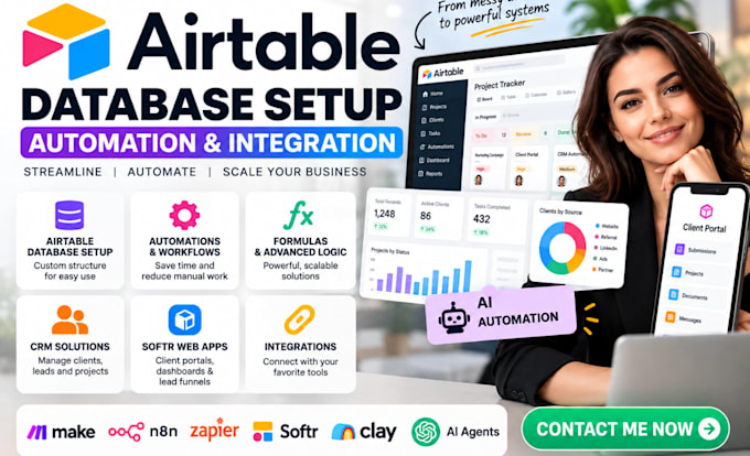 setup airtable database, airtable automation, airtable formula, softr portal