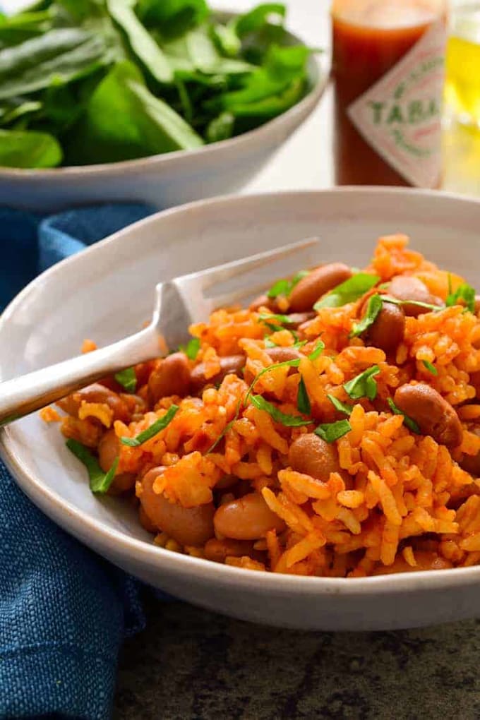 cook rice and beans with vegetable soup and menu design