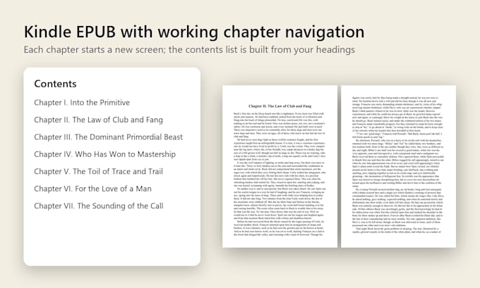 convert your word manuscript into a clean kindle epub with chapter navigation