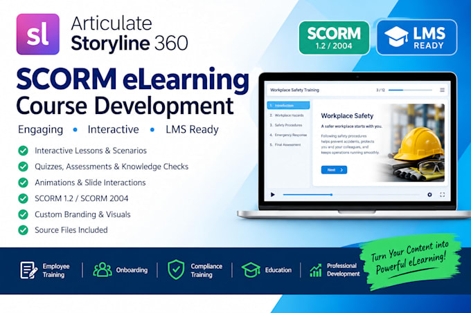 develop scorm elearning courses in articulate storyline and rise 360