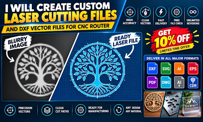 create custom laser cutting file and dxf vector file for cnc router