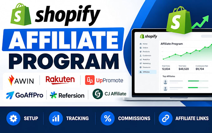 setup shopify affiliate program using awin rakuteen uppromote goaffpro refersion
