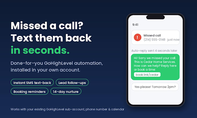 install a missed call text back automation in your gohighlevel account