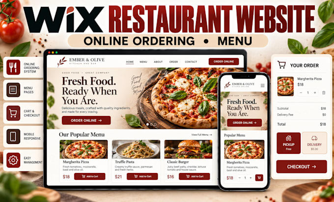design wix restaurant website with online ordering, menu and table reservations