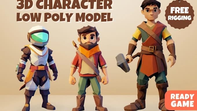 do 3d game character, 3d character modeling, 3d sculpting and low poly 3d model