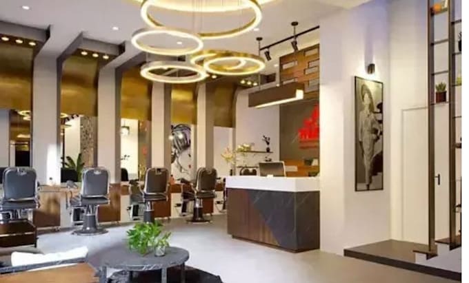 design 3d salon interior, floor plan and space layout