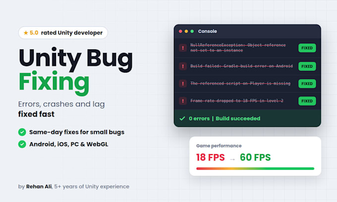 fix bugs and errors in your unity game