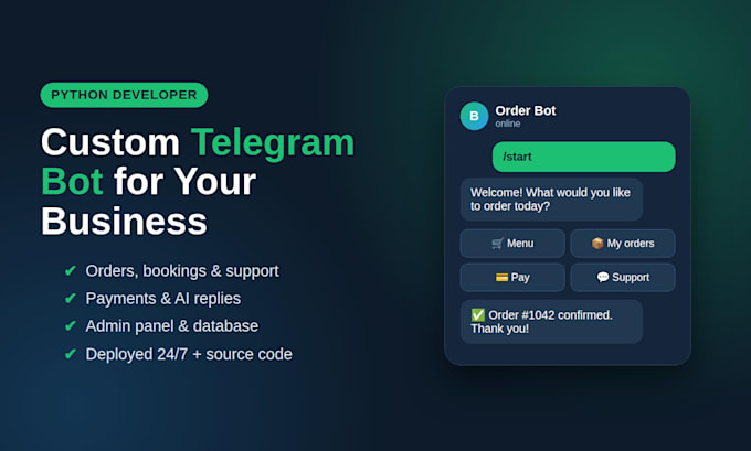 create a custom telegram bot in python with payments and admin panel