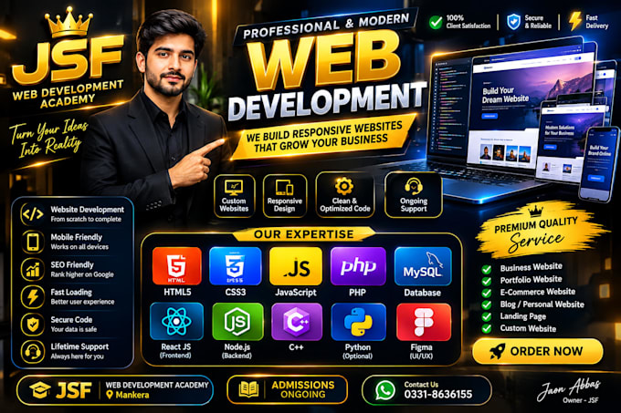 modern responsive website with HTML CSS javascript PHP