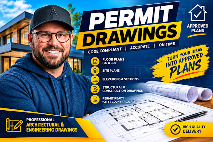 be architect for construction permit drawings, 2d floor plan and blueprints