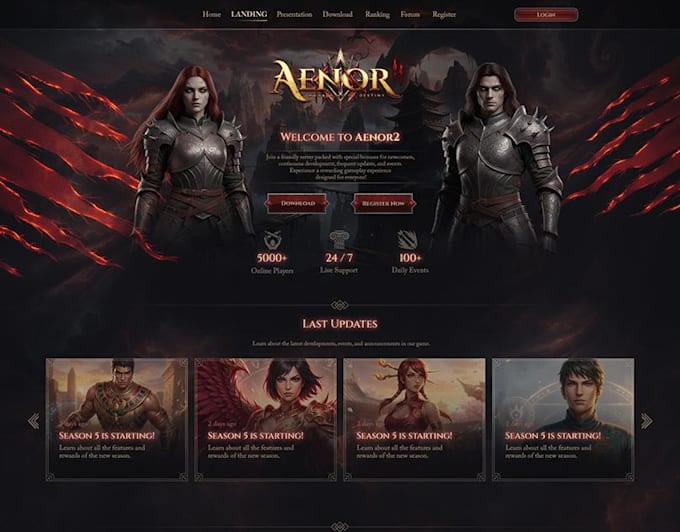 create a stunning fantasy game website for your game project