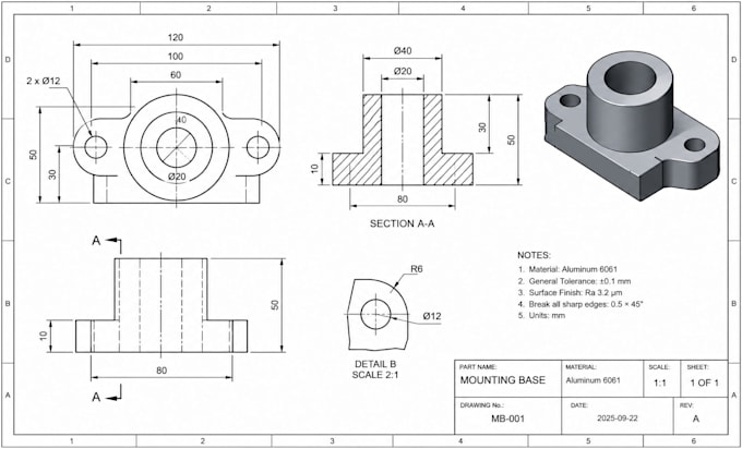 create 2d technical drawings for manufacturing