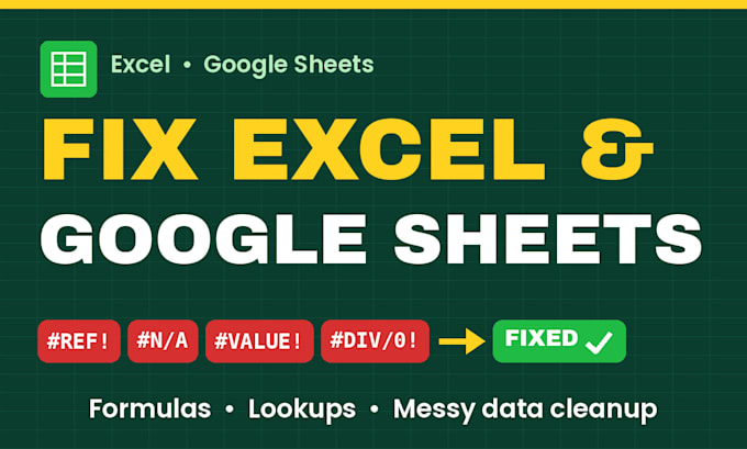 fix excel formulas, google sheets errors and clean messy spreadsheet data
