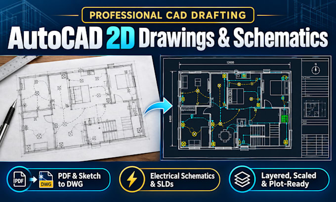 create technical autocad 2d drawings