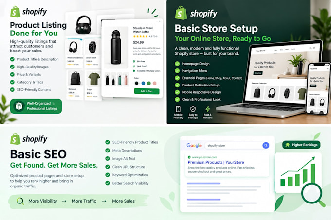 do shopify product listing and set up your shopify store