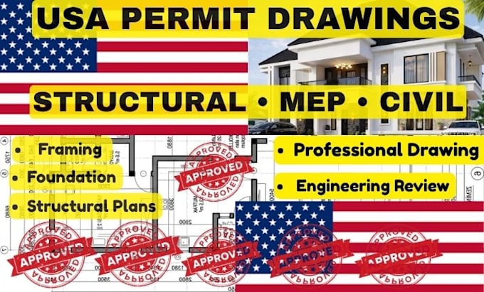 permit drawing, engineer stamp, structural engineer, mep for ok fl MD nc nm USA