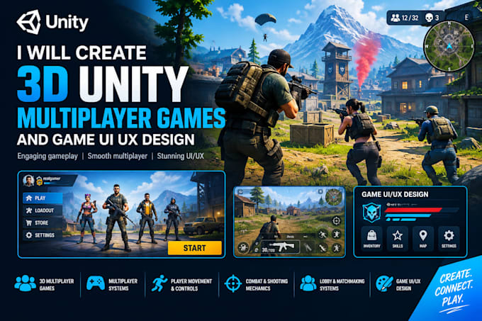 develop 3d unity multiplayer games and game UI UX design