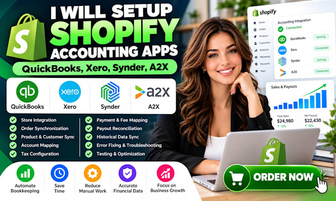 setup shopify accounting apps quickbooks xero synder a2x
